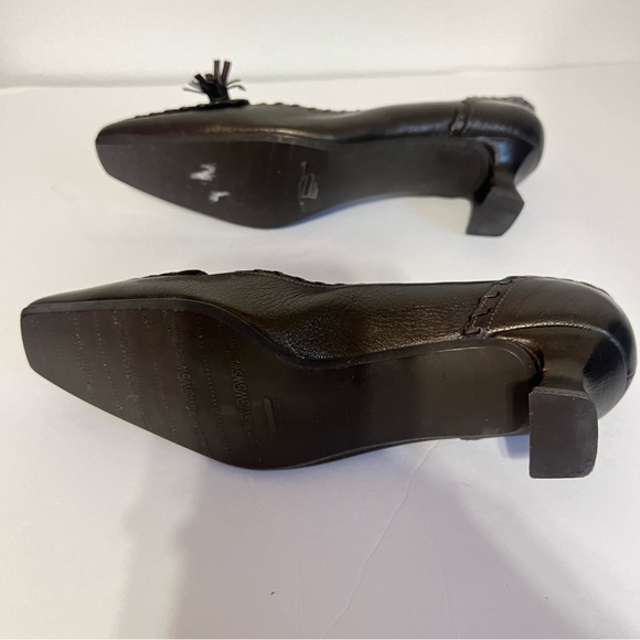 Stuart Wieitman Brown (Pewter) Square Toe Leather Kitten Heels 7.5 Made in Spain - Picture 13 of 15